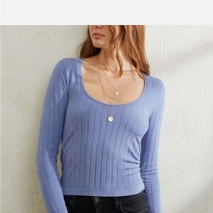 Free People Light Blue Ribbed Long Sleeve Top